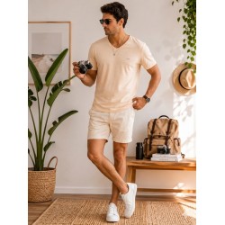 Erkek Sarı V Yaka Slim Fit T-Shirt 